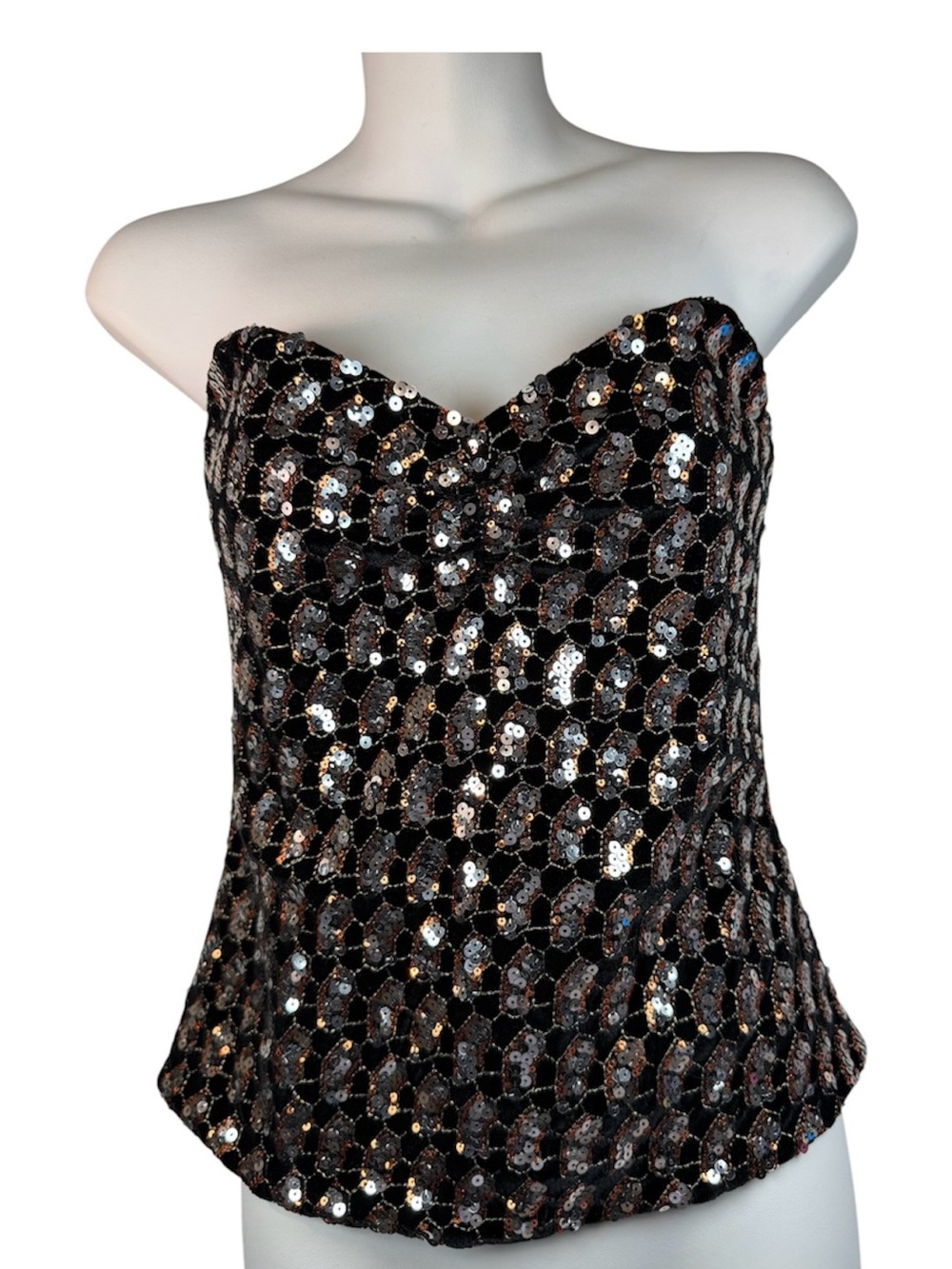 Sequin Bustier Smythe Black Art Deco Top Sweetheart 2 Paillette Bodice Holiday - Picture 1 of 9